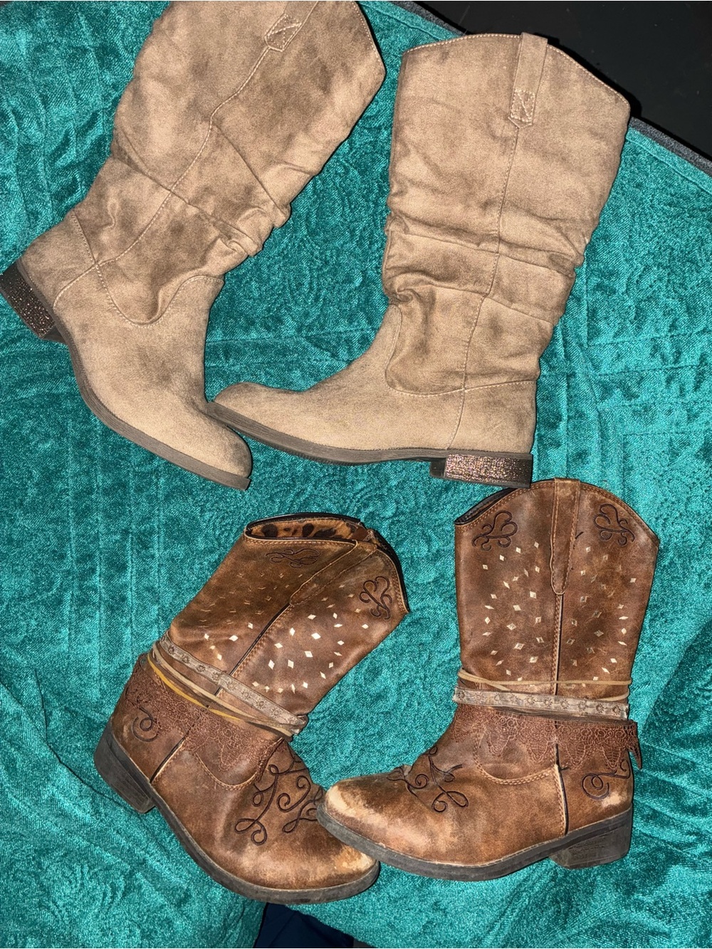 Pair of Brown Tan Western & Slouch Boots